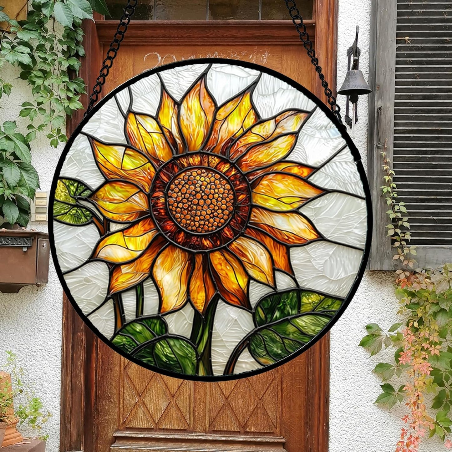 Stained Glass Window Hanging - Sunflower Flower Suncatcher Ready to Hang Window Doors Home Decoration and Christmas, Mother's Day Birthday Gifts for Women, Men, and Mom 14.9x14.9 in-VerdiqueGarden