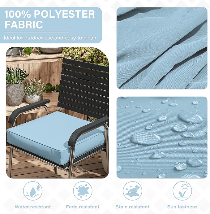 Patio Chair Cushions 19 X 19 X 4 Inch Waterproof Outdoor Seat Cushions for Patio Furniture, Outdoor Sofa Couch Pads with Ties & Handle, Set of 2, Light Blue-VerdiqueGarden