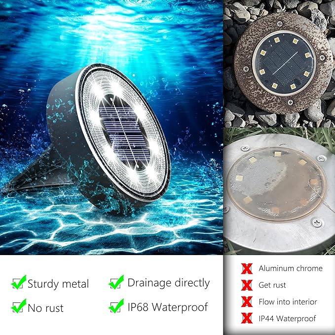 Joomer Solar Ground Lights, 8 Pack 8 LED Solar Lights Outdoor Waterproof IP68 Solar Disc Lights In-Ground Landscape Lighting Outdoor Lights for Patio Pathway Lawn Yard Driveway Walkway (White)-VerdiqueGarden