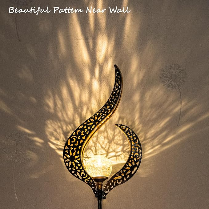 HOMEIMPRO Outdoor Garden Solar Lights Stake，Crackle Glass Globe,Metal Flower Waterproof LED Fairy Lights for Pathway,Lawn,Patio or Courtyard,Gardening Gift (Bronze)-VerdiqueGarden