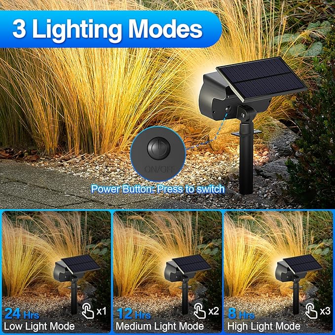 108 LED Solar Spot Lights Outdoor, Solar Lights Outdoor IP65 Waterproof, 3 Modes Solar Landscape Spotlights, Large Solar Panel Solar Powered Lights for Garden Yard Pathway(Warm White/4 Pack)-VerdiqueGarden