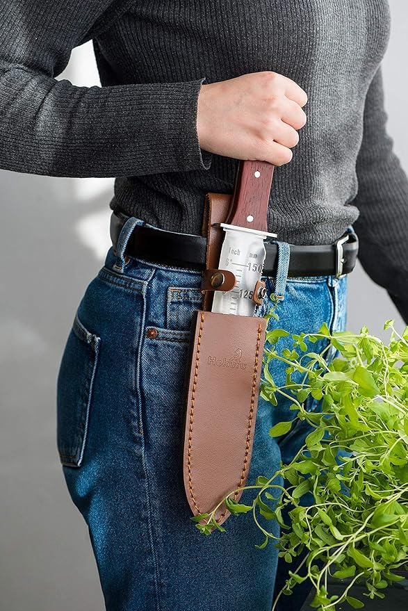 Hori Hori Knife - Landscaping, Digging, Weeding, Cutting, Planting Gardening Tool With Leather Sheath, Stainless Steel Blade and Sharpening Stone-VerdiqueGarden
