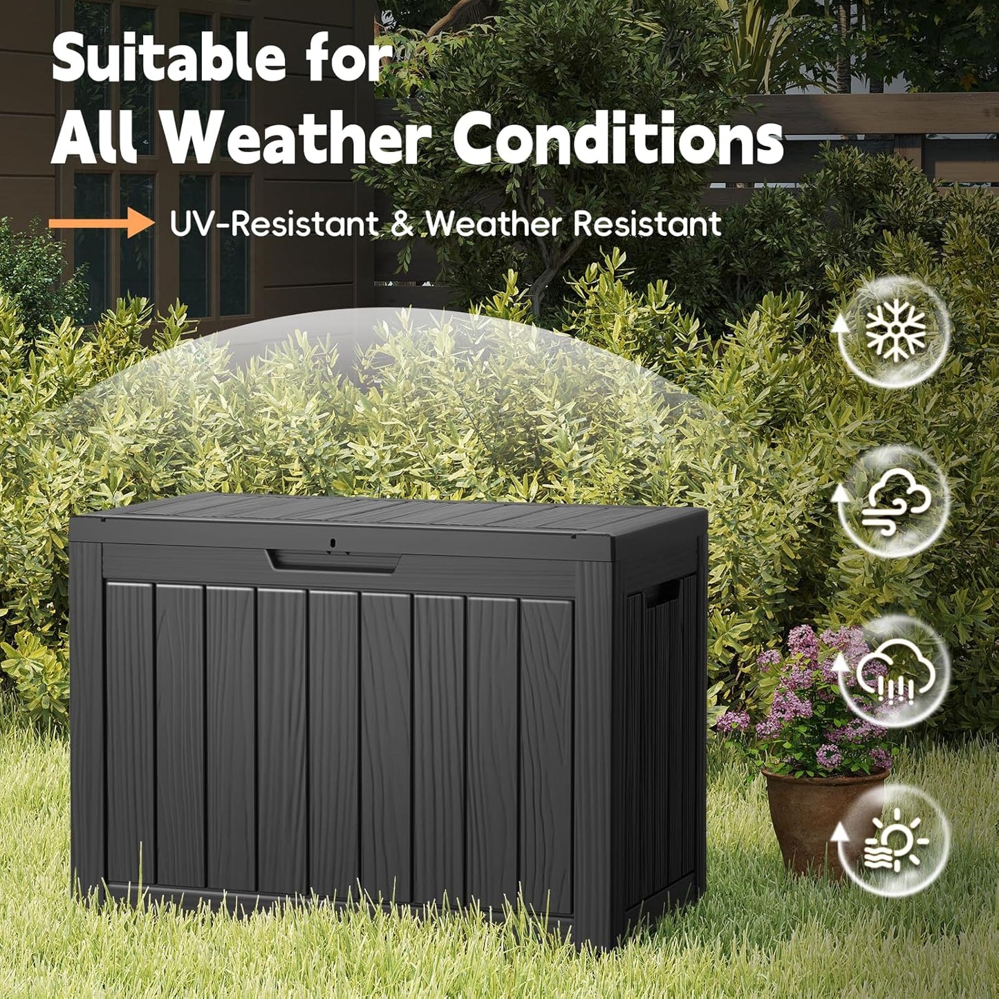 Outdoor Storage Box, 50 Gallon Waterproof Resin Deck Box, Storage Bin for Package Delivery, Patio Furniture Cushion, Garden Tools, Pool Accessories, Weatherproof and UV Resistant-VerdiqueGarden