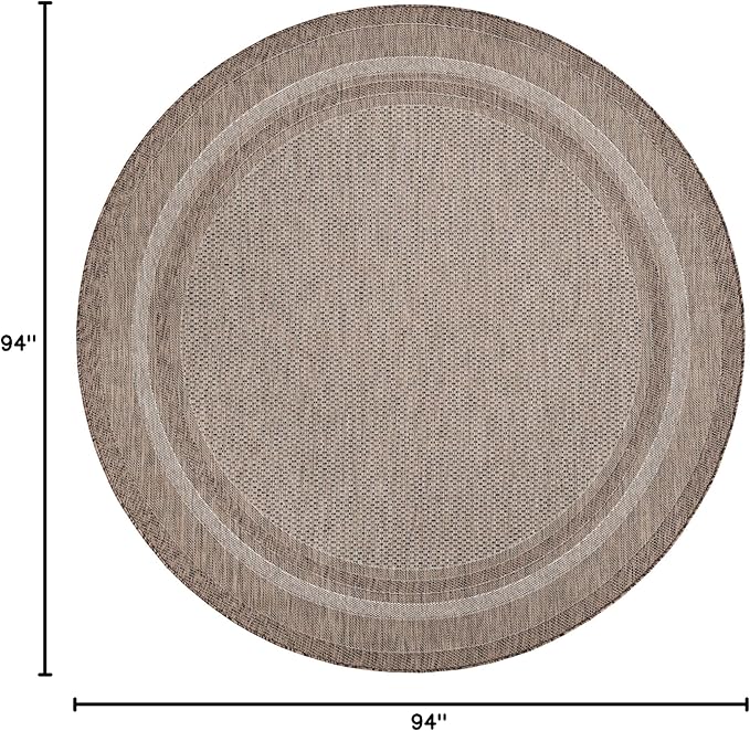 Unique Loom Outdoor Border Collection Area Rug - Soft Border (7' 10" Round Brown/Ivory)-VerdiqueGarden