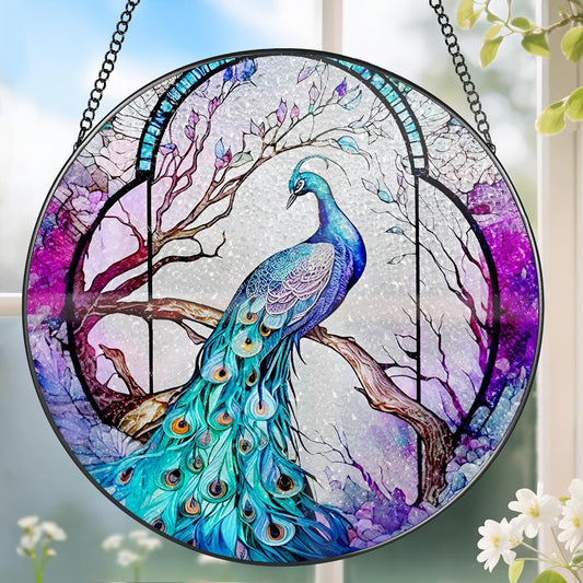 Stained Glass Window Hanging, Stained Glass Suncatcher, Peacock Sun Catcher, Window Decor, Peacock Gift, Gifts for Mothers Day, Christmas or Birthday Gift, Gifts for Her Mom Grandmother Daughter-VerdiqueGarden
