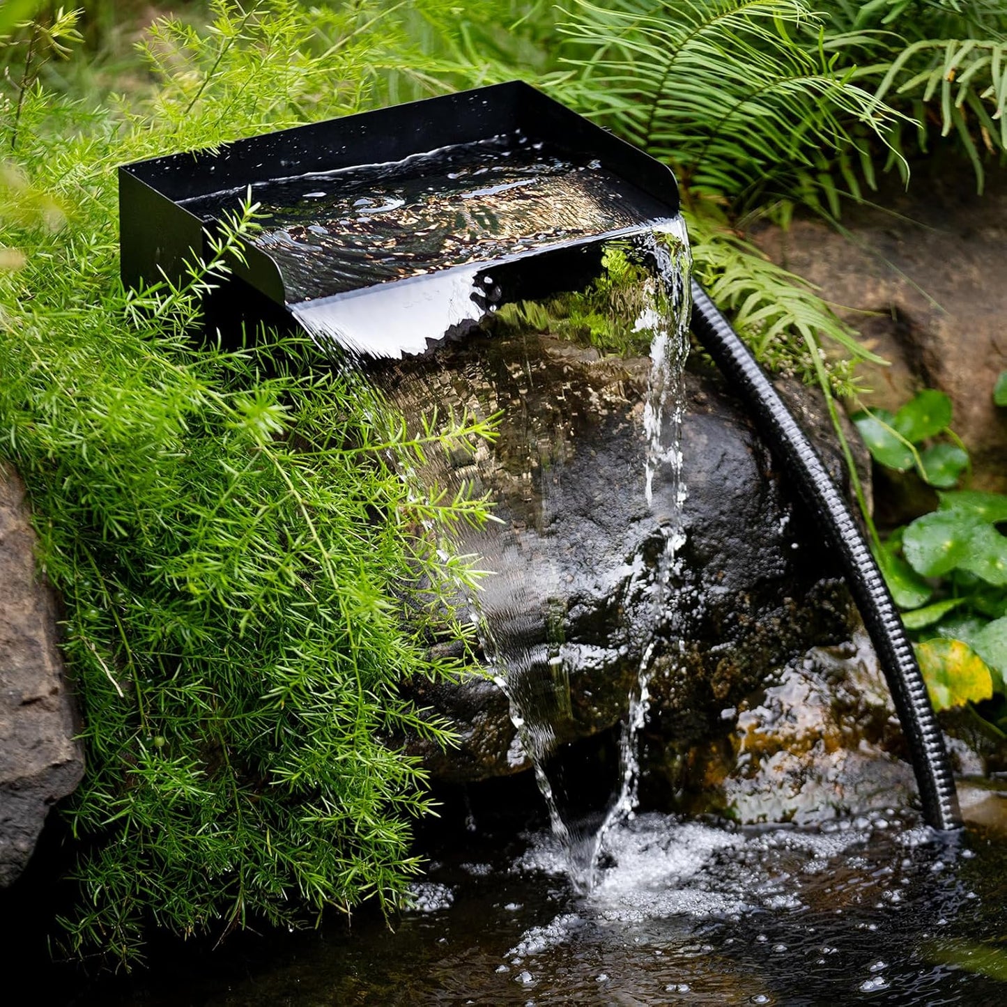 Biling 8" Pond Waterfall for Outdoor Ponds, Waterfall Spillway Pond Kit with 40W 660GPH Pump, Stainless Steel Waterfall Box and 9.8FT Corrugated Tubing for Water Garden, Ponds and Water Features-VerdiqueGarden