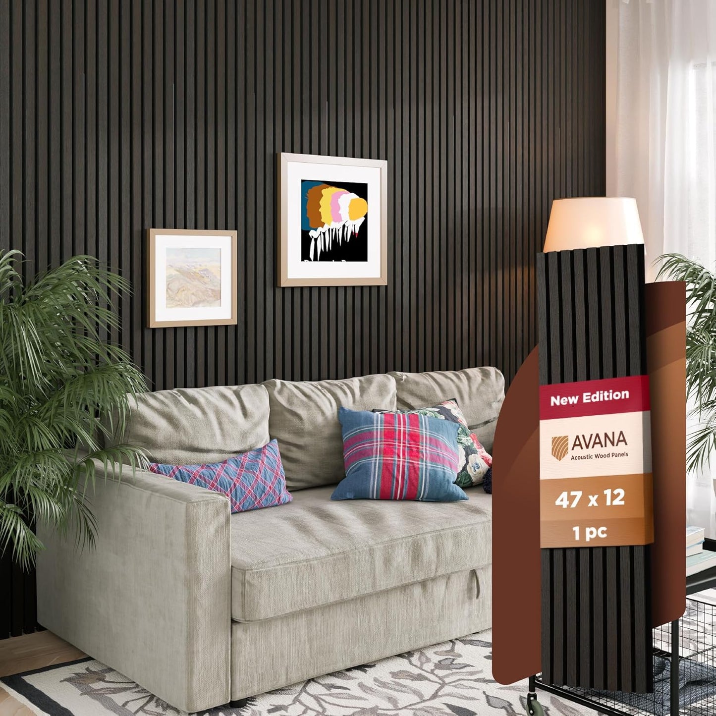 Avana Acoustic Wood Wall Panels – 47.2 x 12.6 Inch Smoke Oak Acoustic Panels 1 PC – Wall Panels For Interior Wall Decor for Homes, Offices, Studios – Modern Sturdy & Durable Wood Panels For Wall-VerdiqueGarden