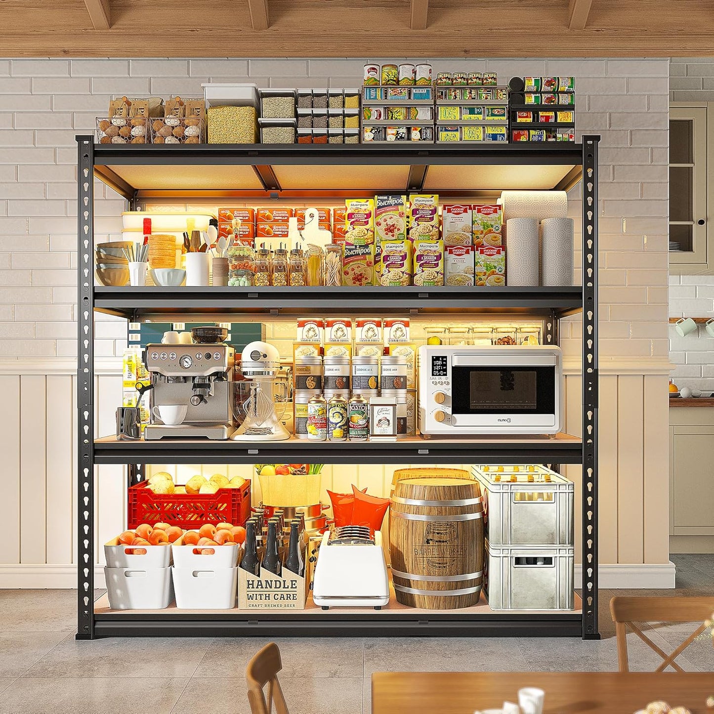 REIBII 48.2" W Garage Shelving, Storage Shelves Load 2600LBS, 4-Tier Adjustable Heavy Duty Metal Shelves for Warehouse, Pantry, Kitchen, 60.1" H X 48.2" W X 24" D, Black-VerdiqueGarden