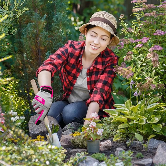 DULFINE Work Gloves for Women,Flexible Breathable Fit-Padded Knuckles & Palm,Touch Screen,Ideal for Gardening Yardwork Warehouse-VerdiqueGarden