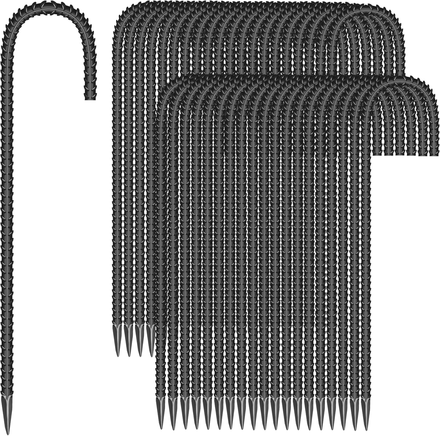 40 Pieces 12-Inch Garden Ground Stakes Galvanized Steel J Shape Hook Rebar Stake - Heavy Duty Anchors for Tents, Position Kits,Fences, and Trampolines-VerdiqueGarden