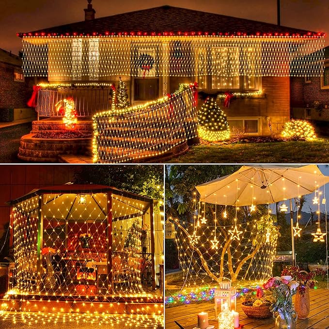 12ft x 5ft 360 LED Christmas Net Lights, 11 Modes 30V Christmas Net Lights, Warm White-Multi Color Changing Mesh Decorative Net Lights for Xmas Tree Bush Wedding Garden Outdoor Indoor Decor-VerdiqueGarden
