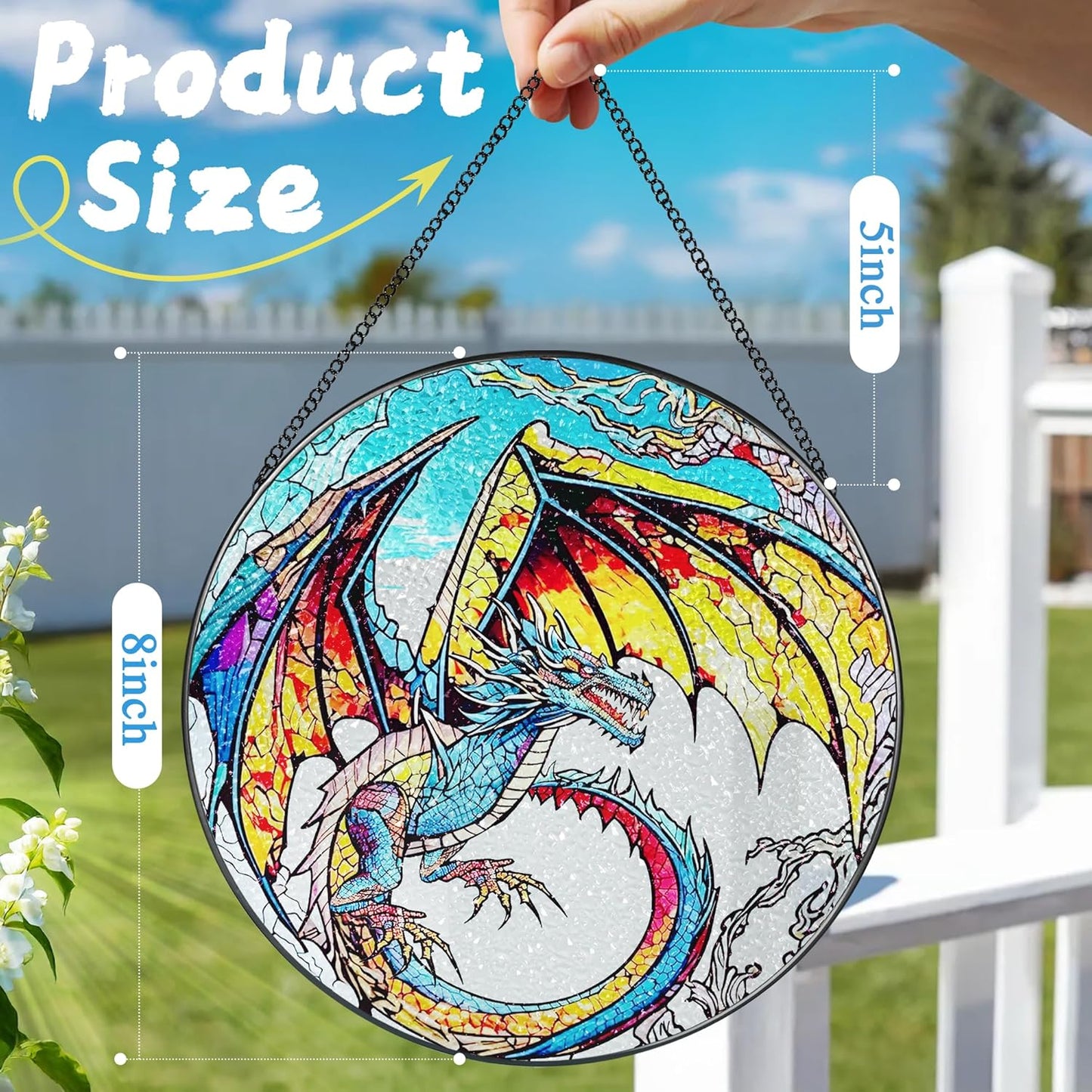 Stained Glass Window Hanging, Stained Glass Suncatcher, Dragon Sun Catcher, Window Decor, Dragon Lover Gift, Gifts for Fathers Day, Christmas or Birthday Gift, Gifts for Him Dad Grandfather Son-VerdiqueGarden