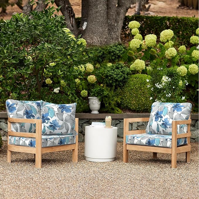 LVTXIII Outdoor Seat and Back Cushion Patio Deep Seat Cushion Set Seasonal Chair Cushion for Wicker Chairs and Garden Furniture Decoration, 24"x24"x4", Clemens Noir Blue-VerdiqueGarden