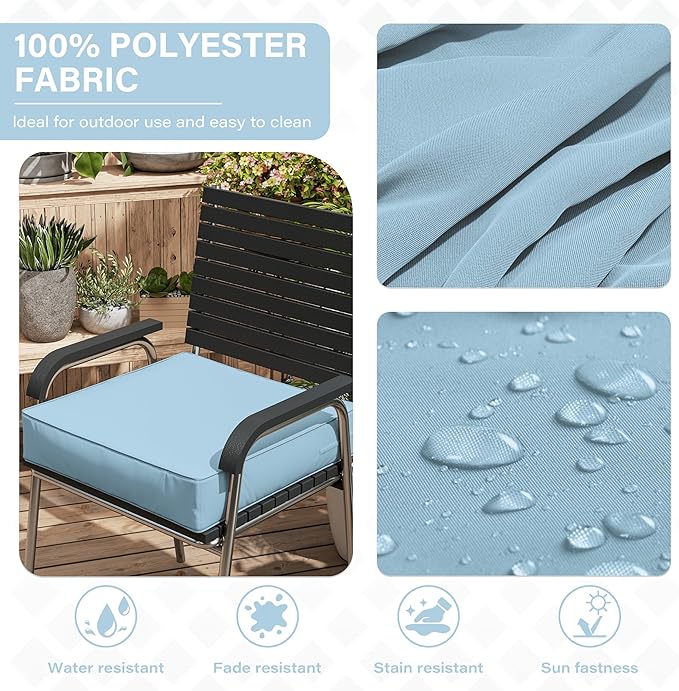 Patio Chair Cushions 24 X 24 X 5 Inch Waterproof Outdoor Seat Cushions for Patio Furniture, Outdoor Sofa Couch Pads with Ties & Handle, Set of 2, Light Blue-VerdiqueGarden