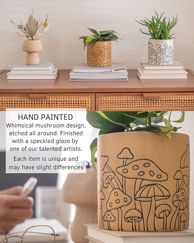 BASE ROOTS Mushroom Planter, Speckled Terracotta, Indoor/Outdoor, Holds Small Plants-VerdiqueGarden