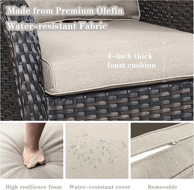 Patio Furniture Set Swivel Rcoker - 3 Pieces Outdoor Glider Rocking Chairs with Small Side Table, Wicker Chair Sets for Porch, Balcony and Garden-VerdiqueGarden