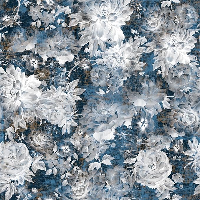 Vintage Garden Peel & Stick Floral Wallpaper - Removable White/Blue Vinyl Self Adhesive Mural - 17.7in x 19.68ft-VerdiqueGarden