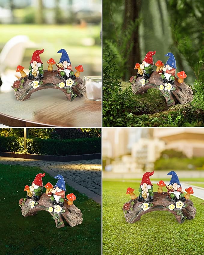 iStatue Enchanted Fairy Garden Gnomes Solar Light - 9'' Hand-Painted Resin Miniature Figurines Perfect for Yard Art Outdoor Patio Decor Lawn Ornaments and Statues Decorations (Gnomes)-VerdiqueGarden