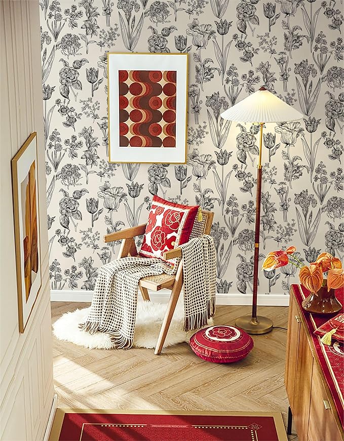 Dimoon 236"x17.3" Floral Peel and Stick Wallpaper Beige Contact Paper Waterproof Wallpaper Delicate Vintage Flower Thicken Plant Self Adhesive Removable Wall Covering Shelf Liner Decal Vinyl Roll-VerdiqueGarden