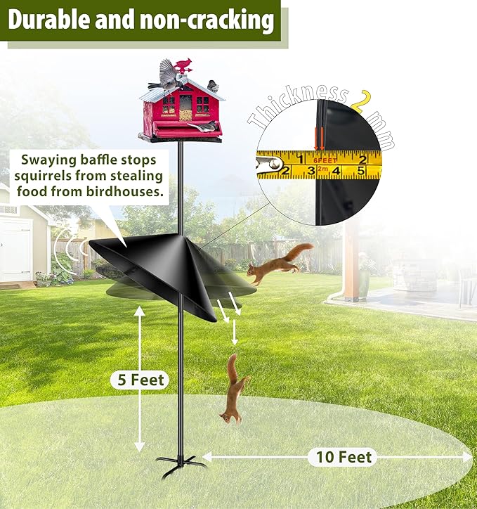 19-inch Squirrel Baffle, Squirrel-Proof for Bird Feeder Pole, Birdhouse Baffle for Shepherd's Hook in The Outdoors,Black(1 Pack)-VerdiqueGarden