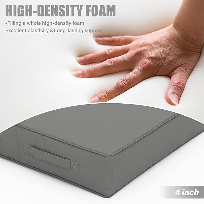 Patio Chair Cushions 19 X 19 X 4 Inch Waterproof Outdoor Seat Cushions for Patio Furniture, Outdoor Sofa Couch Pads with Ties & Handle, Set of 2, Light Grey-VerdiqueGarden