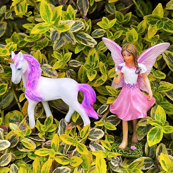 Mood Lab Fairy Garden - Fairy with Unicorn Set of 2 pcs - Miniature Figurines Statue Kit - Outdoor or House Decor-VerdiqueGarden