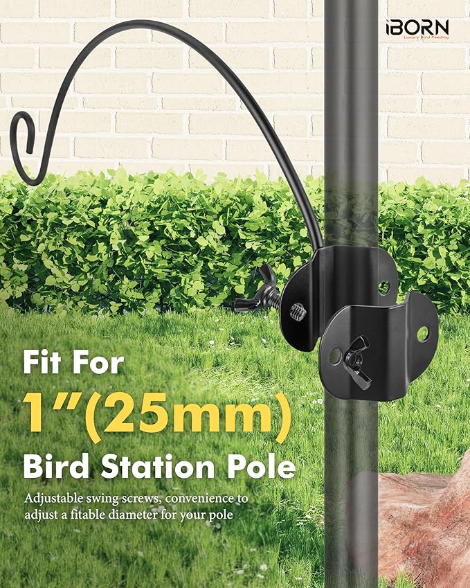 iBorn Bird Feeders Hangers for 1” Pole Stand Station Outdoor Hanging Hooks for Humming Bird Feeders for Outside Plant Hanger Hook Bracket Kit 12.2 Inch Long Metal Hooks for 1 Inch Pole, Pack of 2-VerdiqueGarden