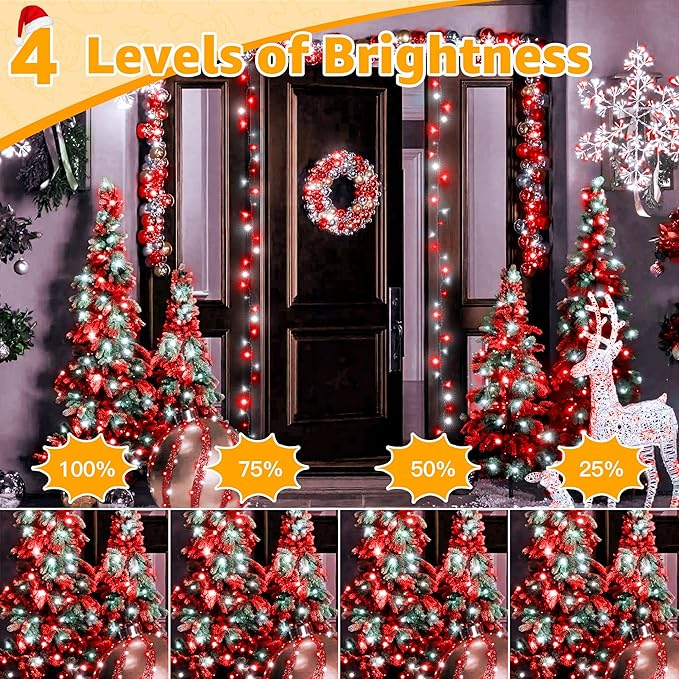 Ollny Christmas Lights Outdoor 800LED 262FT, Red and White Plug in Fairy Lights with Remote, 8 Modes Waterproof Timers Dimmable LED String Lights for Indoor House Outside Bedroom Patio Balcony-VerdiqueGarden