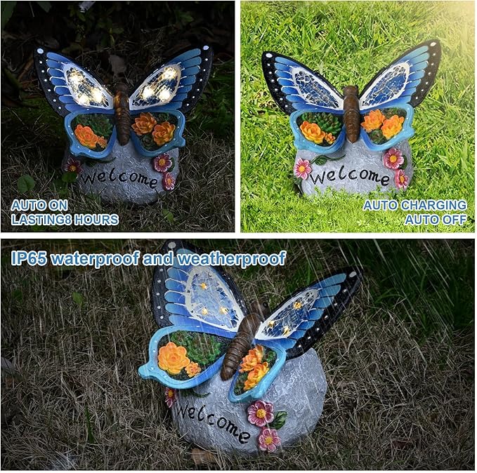 Yiosax-Garden Statue Butterfly Decor-Solar Outdoor Butterfly Light-Butterfly Figurine Decoration for Patio,Balcony,Yard,Lawn Ornament Garden Gift Women Mom-VerdiqueGarden