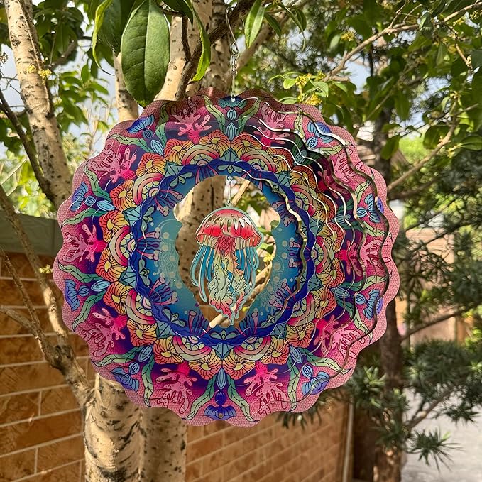 Jellyfish Wind Spinners Hanging Metal Wind Spinner for Outdoor & Indoor Decorations, Outdoor Decoration Wind Sculptures Art Decoration The for Family and friends12 inch-VerdiqueGarden