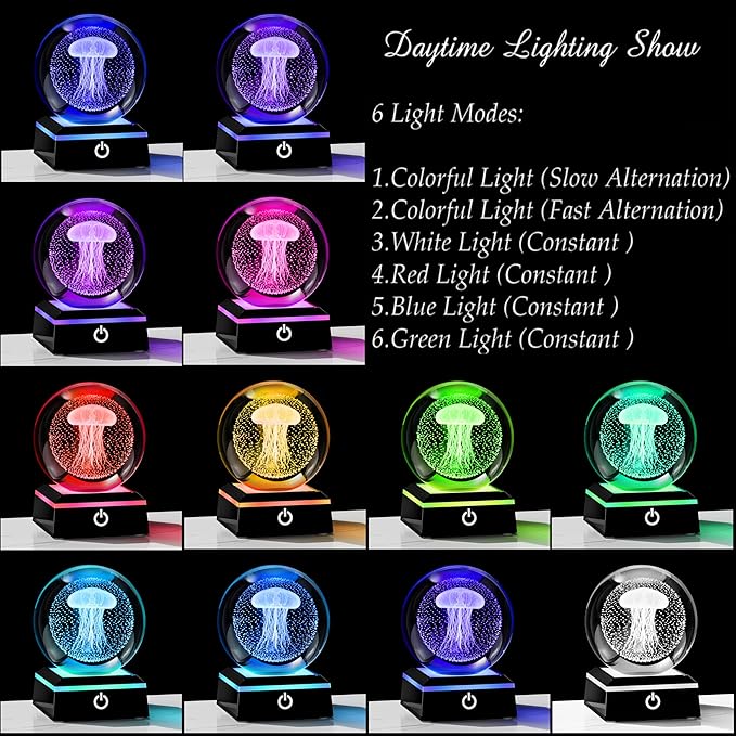 Qianwei Jellyfish Lamp for Women 3D Crystal Ball 3.14'' - 80mm Laser Jellyfish Decor Glass Animals Jellyfish Night Light Gifts Figurines Statue for Room Decorations Jellyfish Stuff-VerdiqueGarden