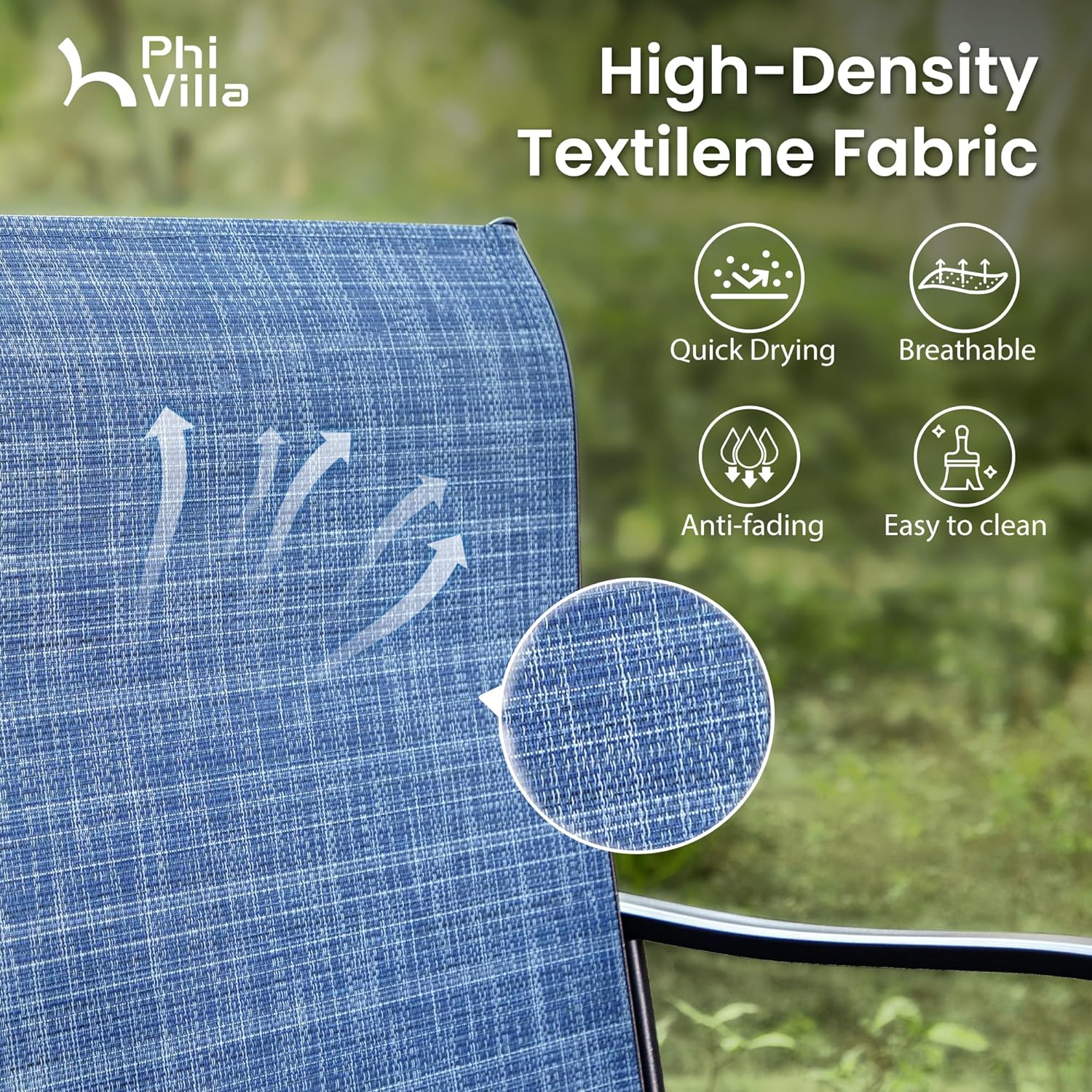 PHI VILLA Outdoor Swivel Bar Stools Set of 2, 30" Bar Height Tall Patio Chairs with All Weather Textilene Fabric, High Top Bar Chairs for Balcony, Porch and Deck, Blue-VerdiqueGarden