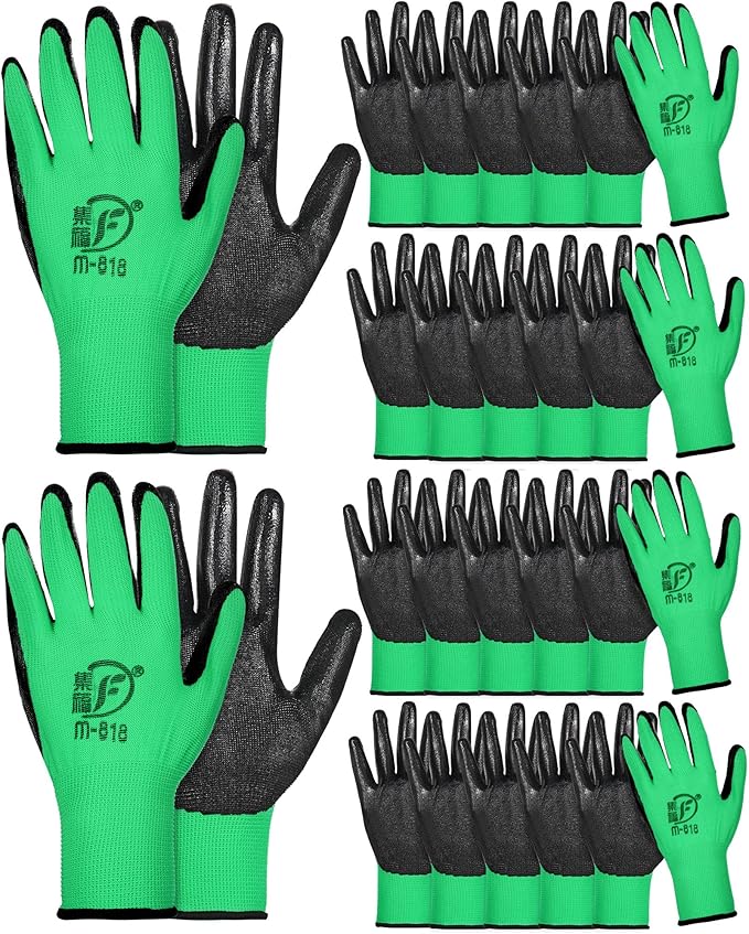 Nuogo 24 Pairs Gardening Gloves for Men Women Rubber Coated Landscaping Work Gloves Safety Work Construction-VerdiqueGarden