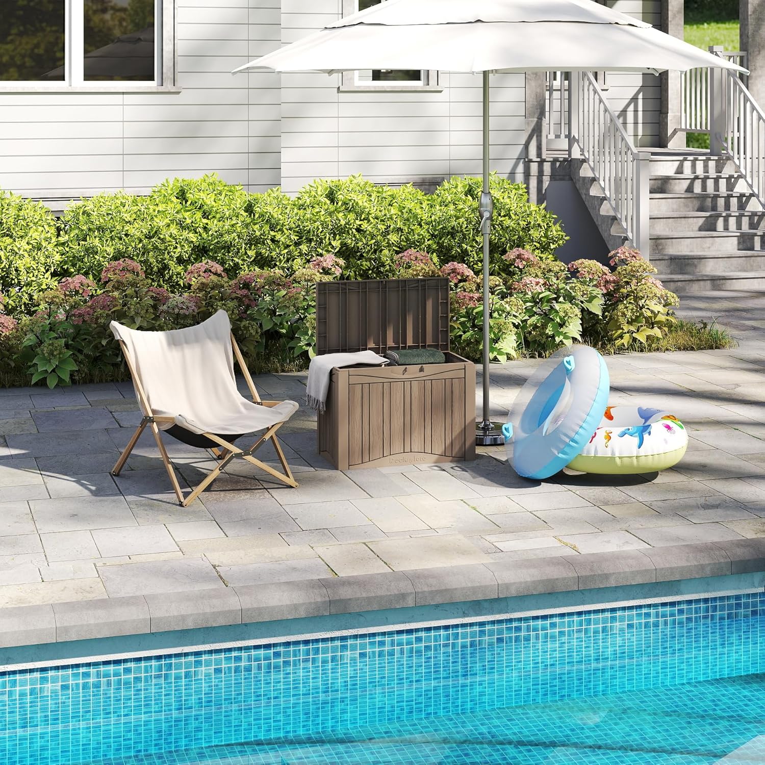 50 Gallon Plus Waterproof Outdoor Storage Bin Resin Deck Box for Patio, Poolside, and Garden, Lockable & UV-Resistant, Ideal for Small Spaces, Grey-VerdiqueGarden