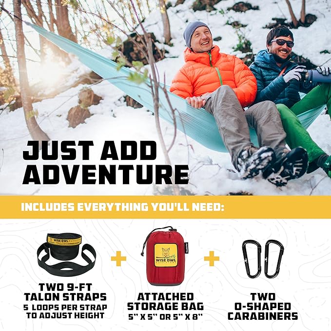Wise Owl Outfitters Camping Hammock – 500lbs Portable Hammock with Tree Straps - Travel, Backpacking, Hiking, Outdoors Camping Gear - Single or Double-VerdiqueGarden
