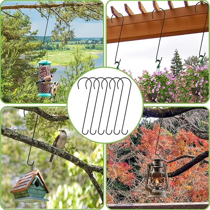 6 Packs 24 Inch Long S Hooks for Hanging Plants,Extra Large S Hooks,Metal Bird Feeder Hooks, Rustproof Garden Planter Hanger for Tree Branch, Basket, Lanterns, Wind Chimes, Outdoor Use-VerdiqueGarden