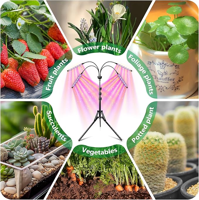 LED Grow Lights for Indoor Plants Full Spectrum with 15-63 inches Adjustable Tripod Stand, Red Blue White Floor Grow Lamp with 4/8/12H Timer with Remote Control-VerdiqueGarden