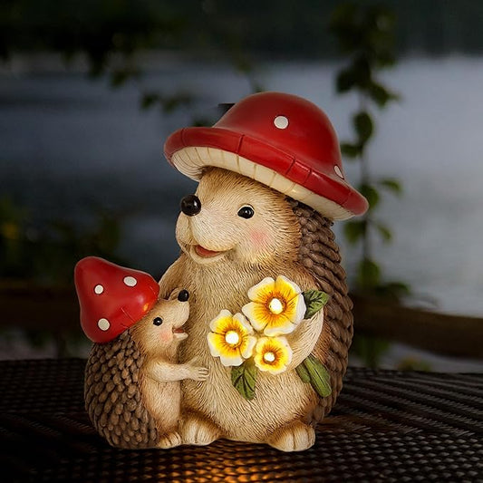 Solar Hedgehog Garden Statue Lights for Outdoor Decor, Resin Hedge hog Figurine Lighting Decorations, Patio Yard Lawn Ornaments Birthday Gifts for Women Mom Grandma-VerdiqueGarden