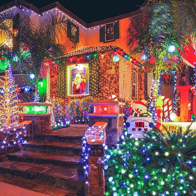 KNONEW 600ft 1500 LED Christmas String Lights Outdoor 8 Modes & Timer Fairy Light Plug in Waterproof for Xmas Yard Tree Wedding Party Holiday Decorations (Blue and White)-VerdiqueGarden