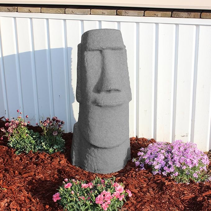 EMSCO Group Easter Island Head Statue – Natural Granite Appearance – Made of Resin – Lightweight – 28” Height-VerdiqueGarden