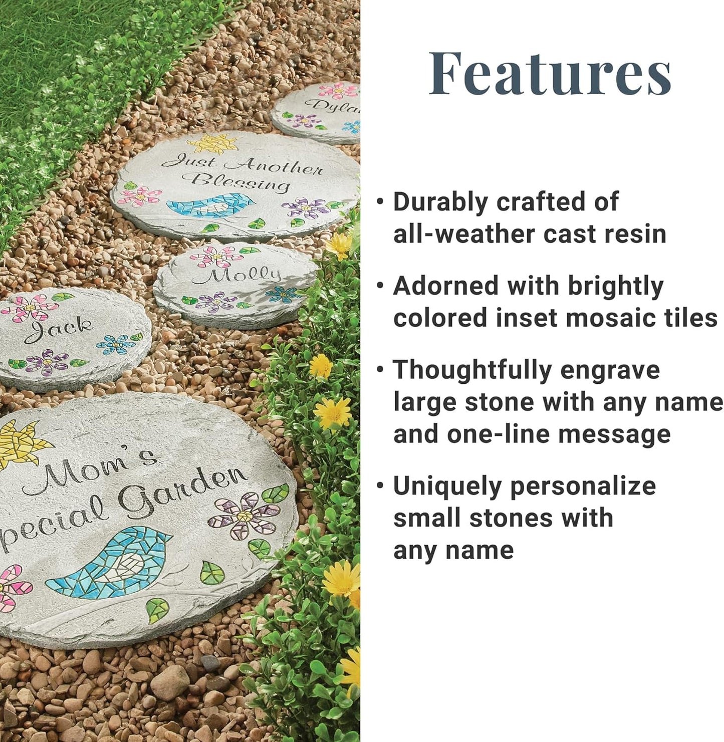 Let's Make Memories Personalized Mosaic Garden Stone - for Grandma, Mom - Large Stone - Personalize Message-VerdiqueGarden