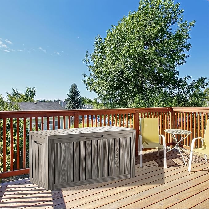 80 Gallon Lockable Resin Deck Box, Waterproof & UV-Resistant Outdoor Storage Box for Outdoor Cushion Storage, Garden Tools & Pool Accessories Storage, Gray-VerdiqueGarden