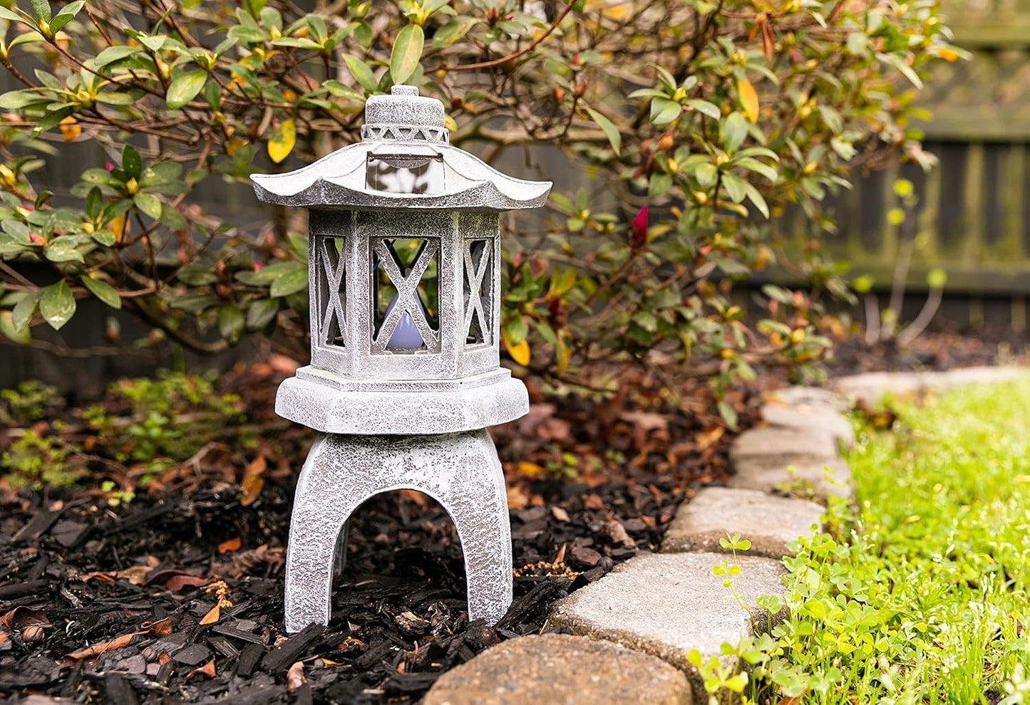 VP Home Solar-Powered Pagoda Garden Statues - Japanese Zen Lantern Outdoor Decor with Flickering LED Light - Durable Polyresin for Yard, Patio, or Garden - 12 x 7 x 6 Inches (Zen Garden Pagoda)-VerdiqueGarden