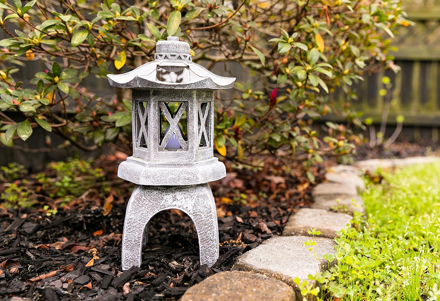 VP Home Solar-Powered Pagoda Garden Statues - Japanese Zen Lantern Outdoor Decor with Flickering LED Light - Durable Polyresin for Yard, Patio, or Garden - 12 x 7 x 6 Inches (Zen Garden Pagoda)-VerdiqueGarden