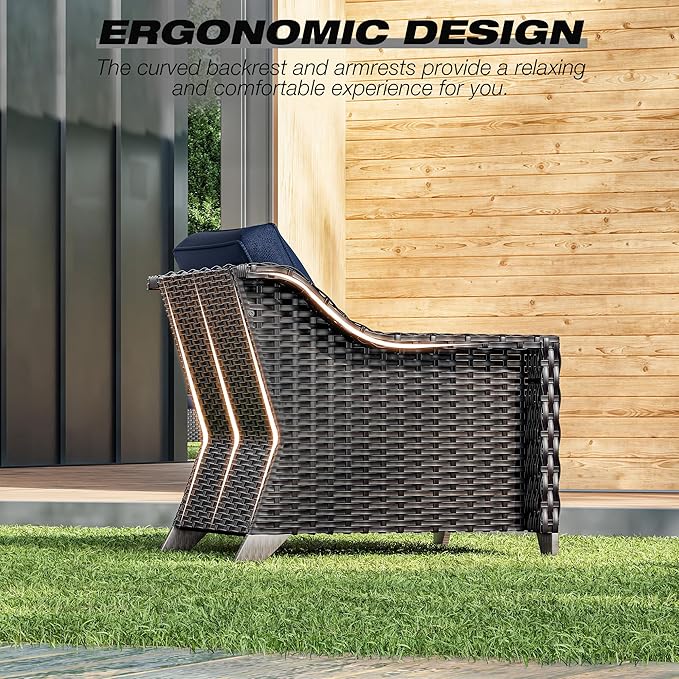 Joyside Wicker Patio Furniture Sets, 4 Pieces Upgraded Large Size Outdoor Furniture with Patio Dining Chairs and Outdoor Ottoman, Thick Cushions, Wide Armrest-VerdiqueGarden