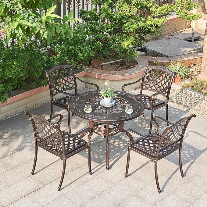 Outdoor Dining Chair Cast Aluminum Patio Chairs Set of 2 All-Weather Patio Dining Chair with Adjustable Feet for Backyard Garden (Royal Chair)-VerdiqueGarden