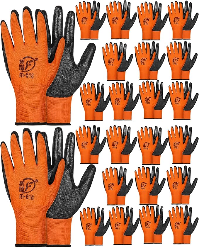 Nuogo 24 Pairs Gardening Gloves for Men Women Rubber Coated Landscaping Work Gloves Safety Work Construction-VerdiqueGarden