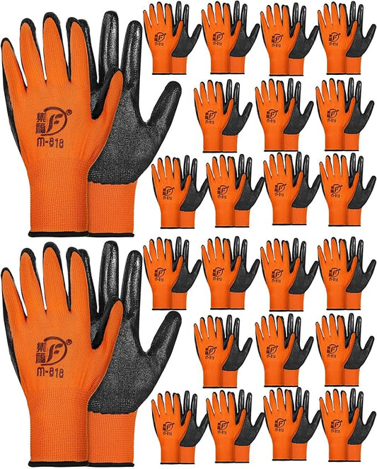 Nuogo 24 Pairs Gardening Gloves for Men Women Rubber Coated Landscaping Work Gloves Safety Work Construction-VerdiqueGarden