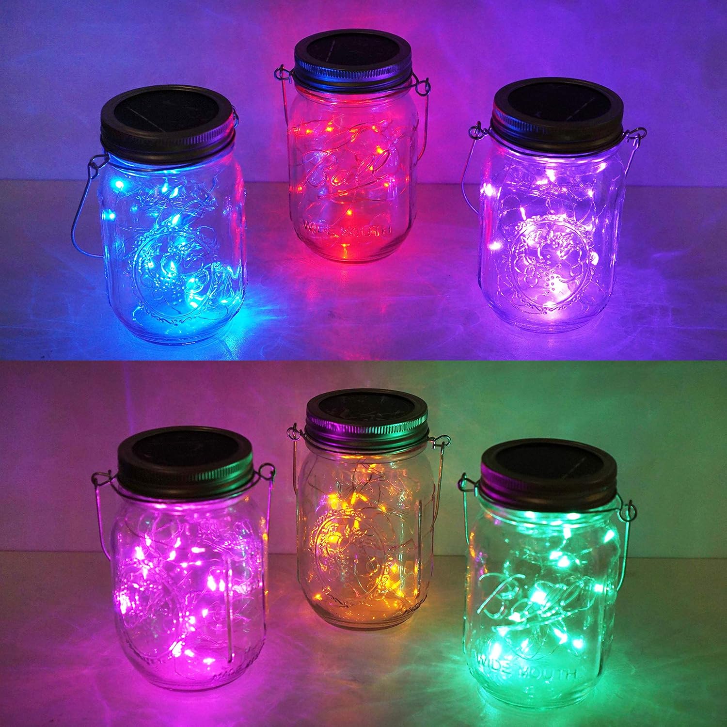 Decorman Solar Mason Jar Lid Lights, 6 Pack 10 LED Waterproof String Fairy Star Firefly Jar Lids Lights for Patio Garden Yard Lawn Party Wedding Christmas Decoration(Jars & Hangers Not Included)-VerdiqueGarden