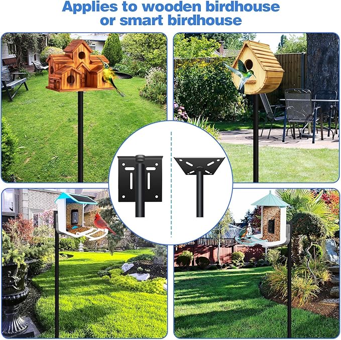 QwayHome【New Upgrade】 80In Smart Bird House Poles, 1Inch Dia Poles, Outdoor Bird Feeder Pole Mount Kit for Smart Bird Feeder & Wooden Birdhouse & Weather Station, Heavy Duty, Adjustable, 5-Prong Base-VerdiqueGarden